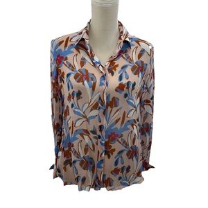 Massimo Dutti Abstract Semi-Sheer  Blouse Women’s 8 Hidden Button Long Sleeves